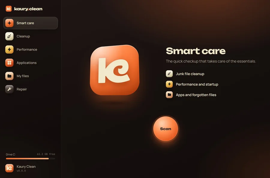 Home screen: smart care and its Scan button.
