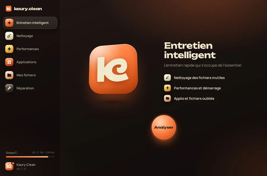 Accueil : Entretien intelligent et son bouton Analyser.